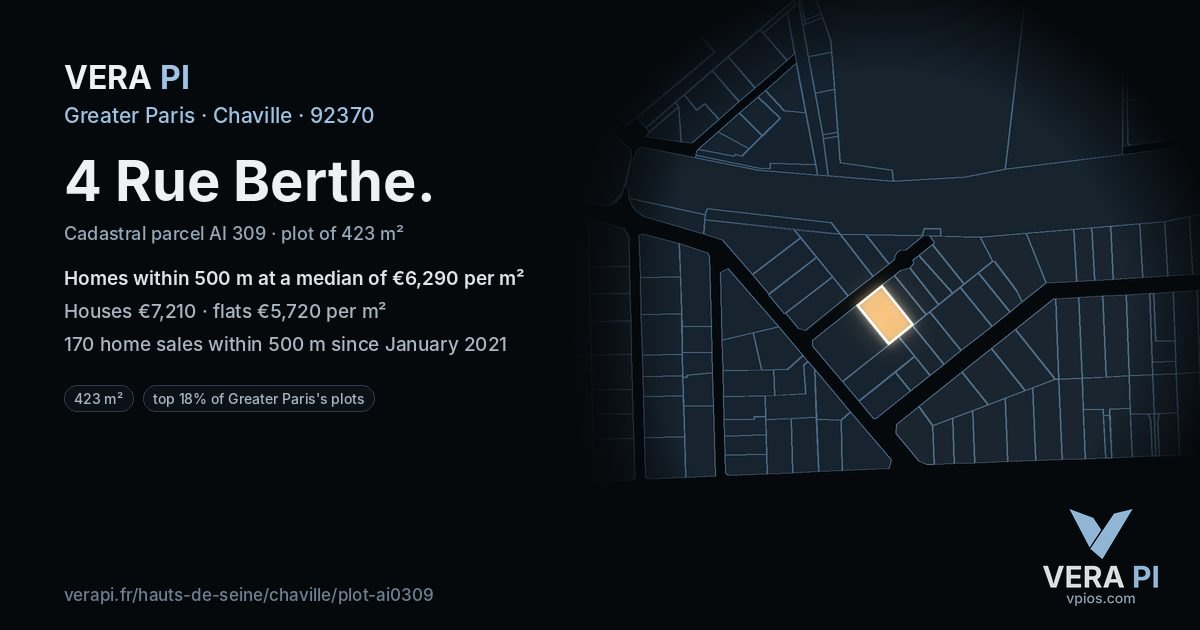 4 Rue Berthe, Chaville at night – the plot lit, the parcels around coloured by the prices near them