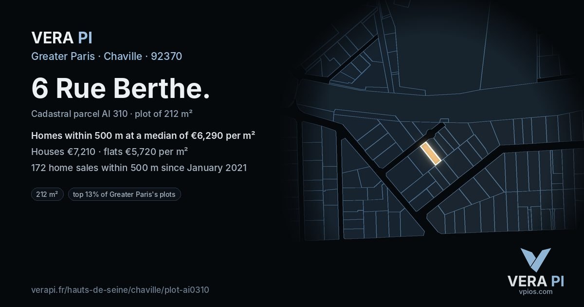 6 Rue Berthe, Chaville at night – the plot lit, the parcels around coloured by the prices near them