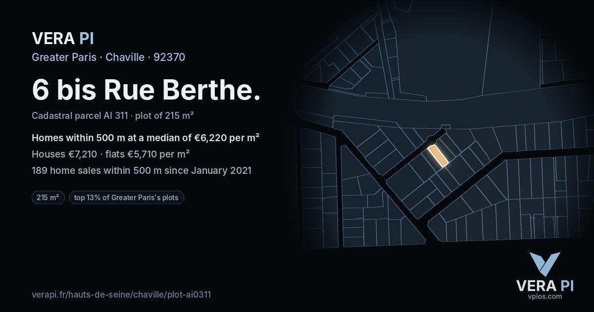 6 bis Rue Berthe, Chaville at night – the plot lit, the parcels around coloured by the prices near them
