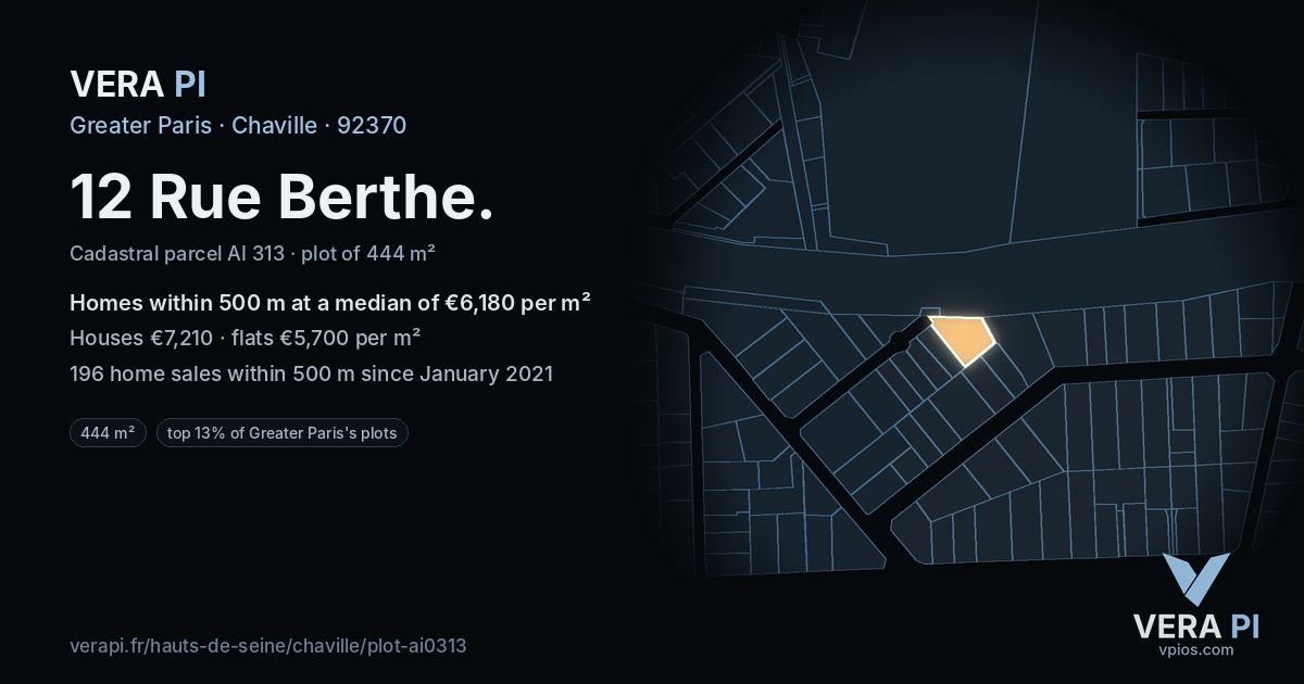 12 Rue Berthe, Chaville at night – the plot lit, the parcels around coloured by the prices near them