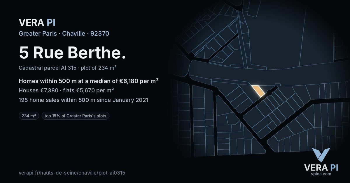 5 Rue Berthe, Chaville at night – the plot lit, the parcels around coloured by the prices near them