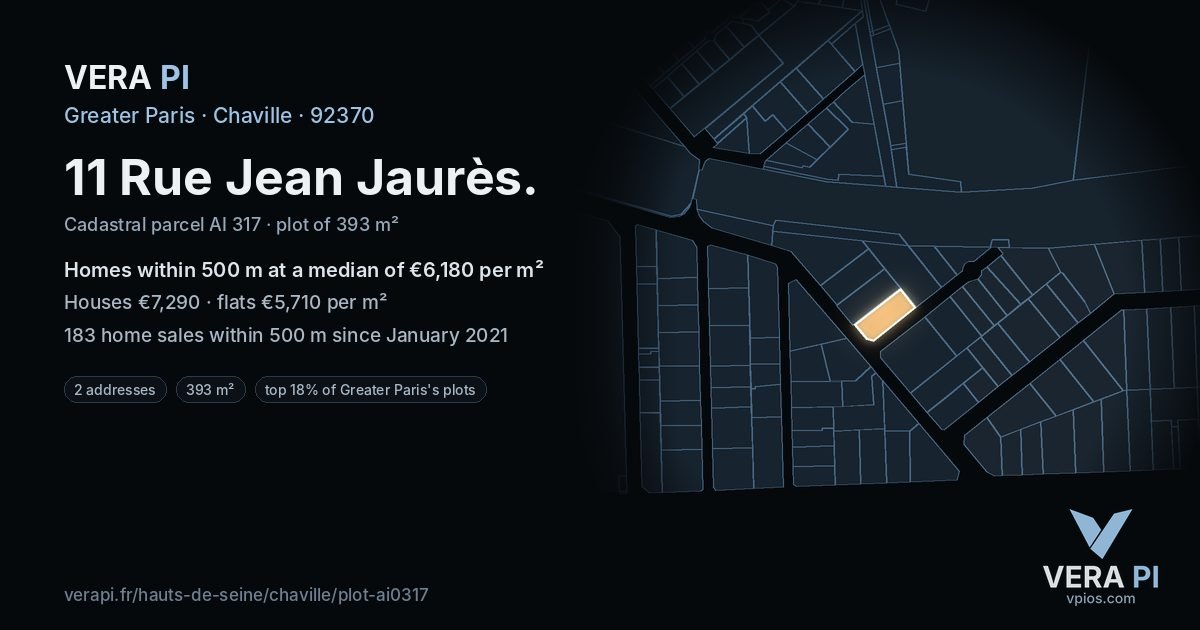 11 Rue Jean Jaurès, Chaville at night – the plot lit, the parcels around coloured by the prices near them