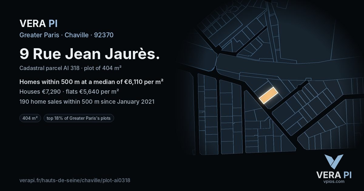 9 Rue Jean Jaurès, Chaville at night – the plot lit, the parcels around coloured by the prices near them