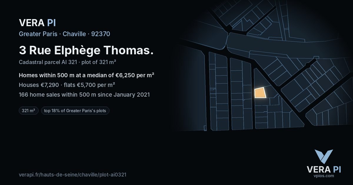 3 Rue Elphège Thomas, Chaville at night – the plot lit, the parcels around coloured by the prices near them