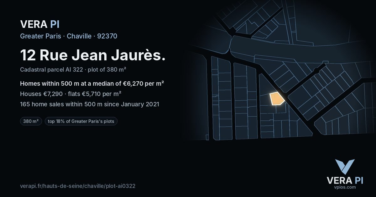 12 Rue Jean Jaurès, Chaville at night – the plot lit, the parcels around coloured by the prices near them