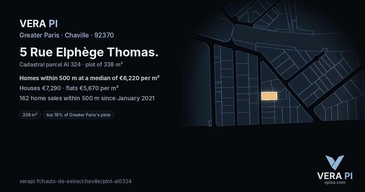 5 Rue Elphège Thomas, Chaville at night – the plot lit, the parcels around coloured by the prices near them