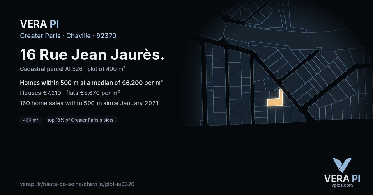 16 Rue Jean Jaurès, Chaville at night – the plot lit, the parcels around coloured by the prices near them