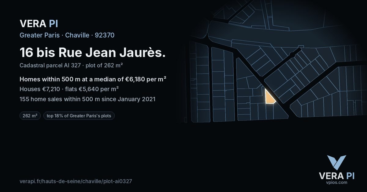 16 bis Rue Jean Jaurès, Chaville at night – the plot lit, the parcels around coloured by the prices near them