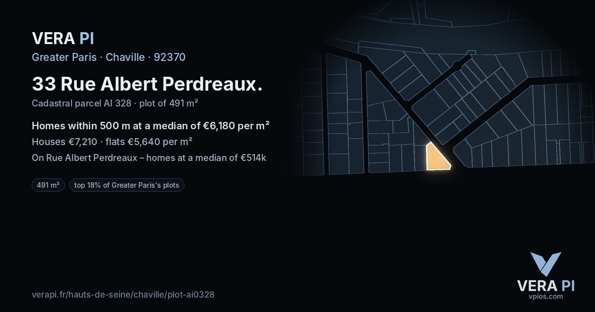33 Rue Albert Perdreaux, Chaville at night – the plot lit, the parcels around coloured by the prices near them