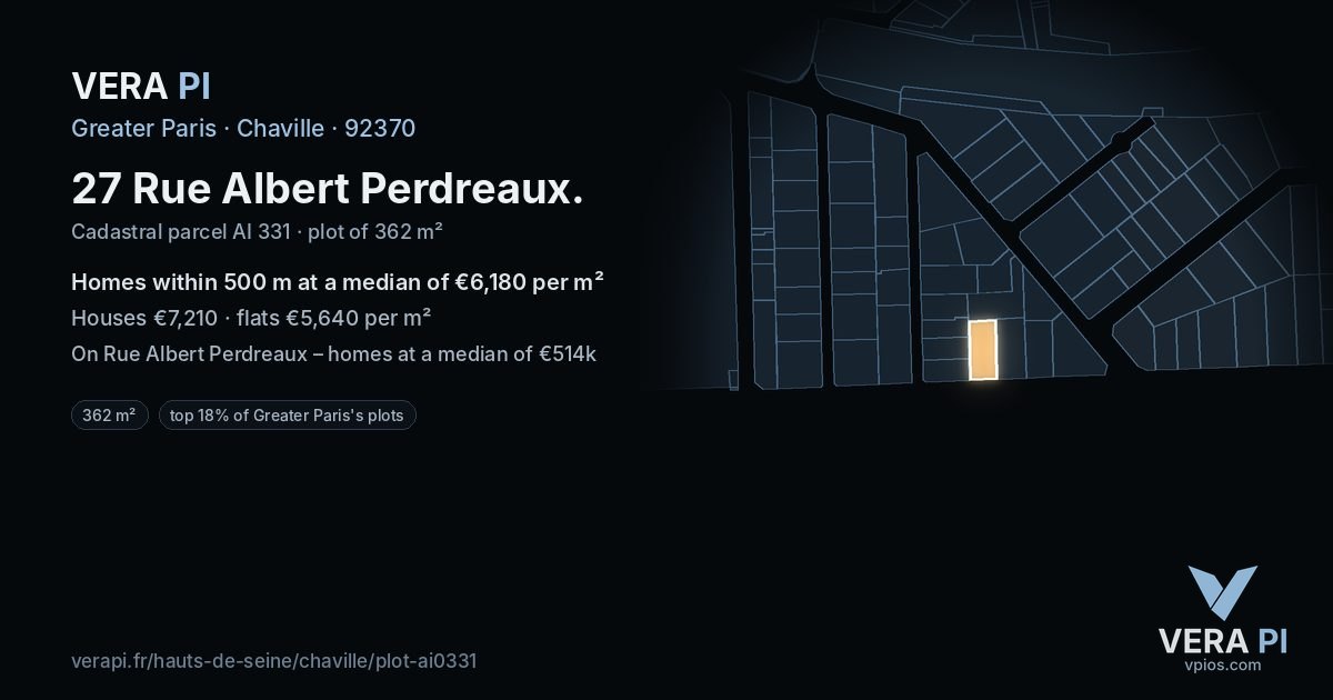 27 Rue Albert Perdreaux, Chaville at night – the plot lit, the parcels around coloured by the prices near them