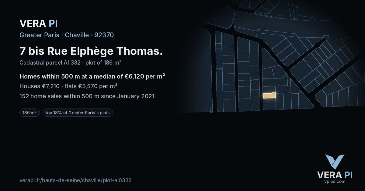 7 bis Rue Elphège Thomas, Chaville at night – the plot lit, the parcels around coloured by the prices near them