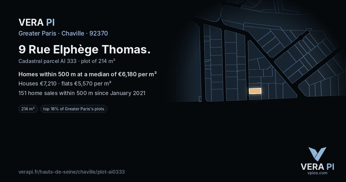 9 Rue Elphège Thomas, Chaville at night – the plot lit, the parcels around coloured by the prices near them