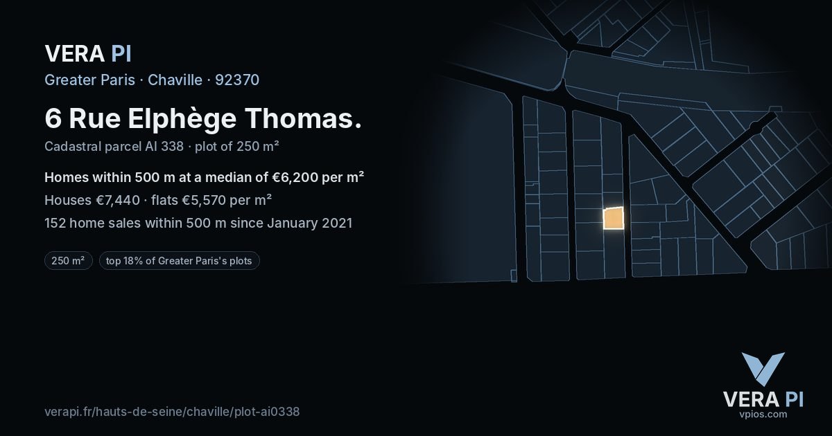 6 Rue Elphège Thomas, Chaville at night – the plot lit, the parcels around coloured by the prices near them