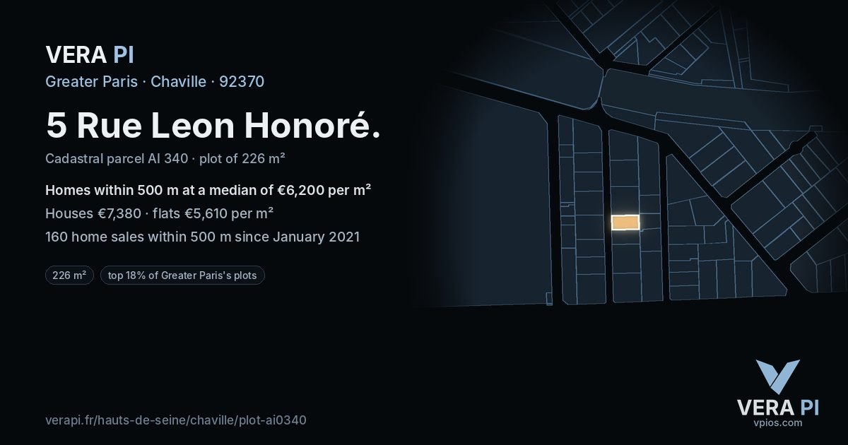 5 Rue Leon Honoré, Chaville at night – the plot lit, the parcels around coloured by the prices near them