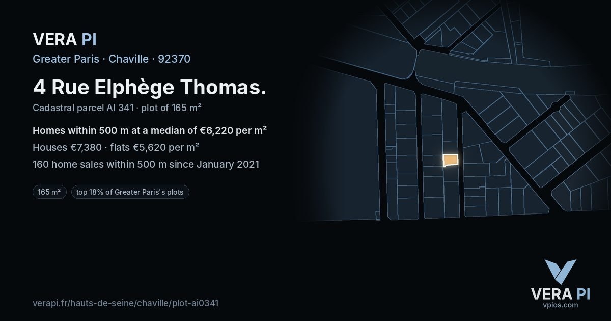 4 Rue Elphège Thomas, Chaville at night – the plot lit, the parcels around coloured by the prices near them