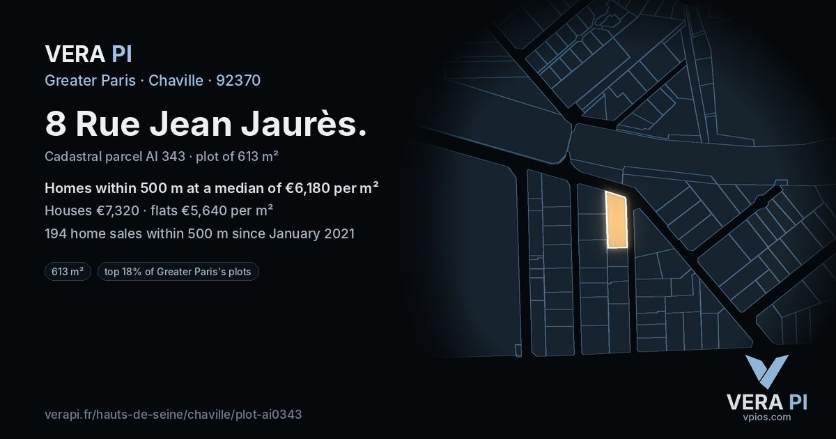 8 Rue Jean Jaurès, Chaville at night – the plot lit, the parcels around coloured by the prices near them