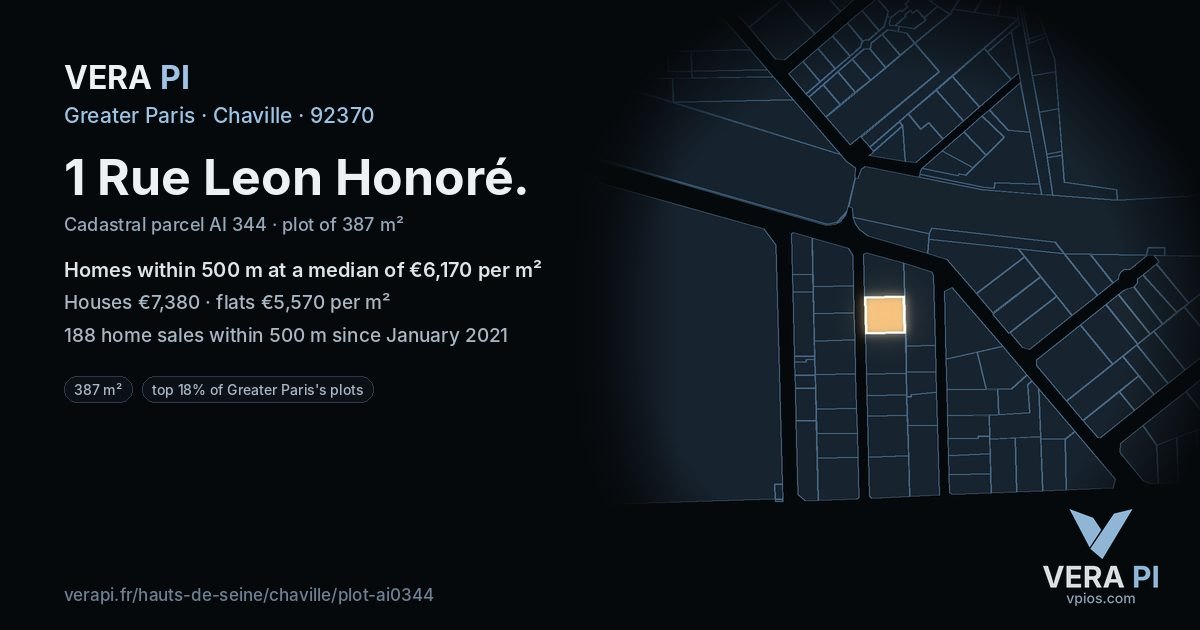 1 Rue Leon Honoré, Chaville at night – the plot lit, the parcels around coloured by the prices near them