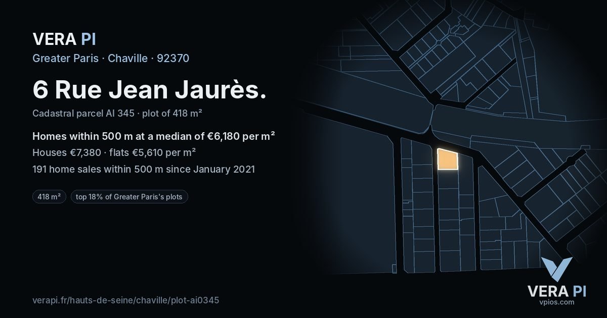 6 Rue Jean Jaurès, Chaville at night – the plot lit, the parcels around coloured by the prices near them