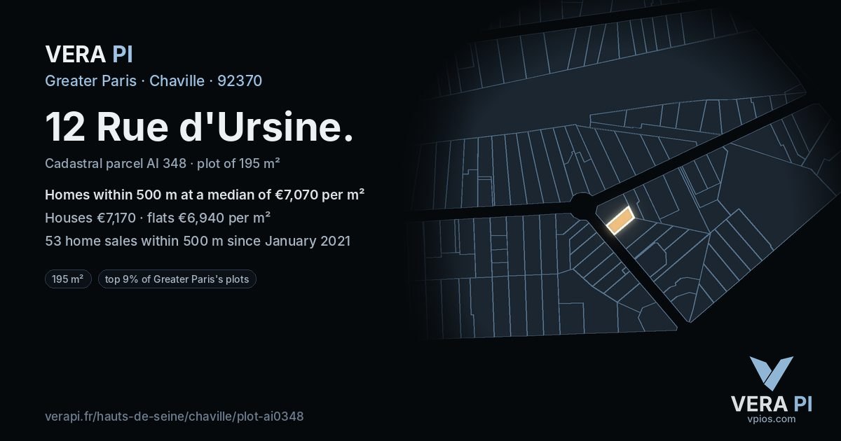 12 Rue d'Ursine, Chaville at night – the plot lit, the parcels around coloured by the prices near them