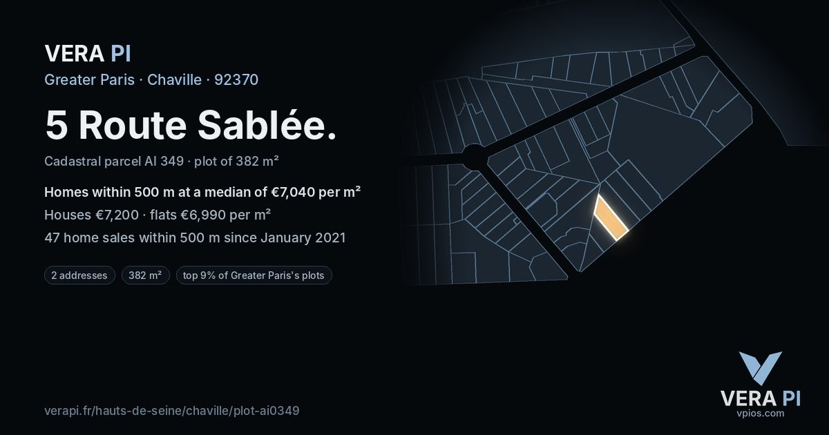 5 Route Sablée, Chaville at night – the plot lit, the parcels around coloured by the prices near them