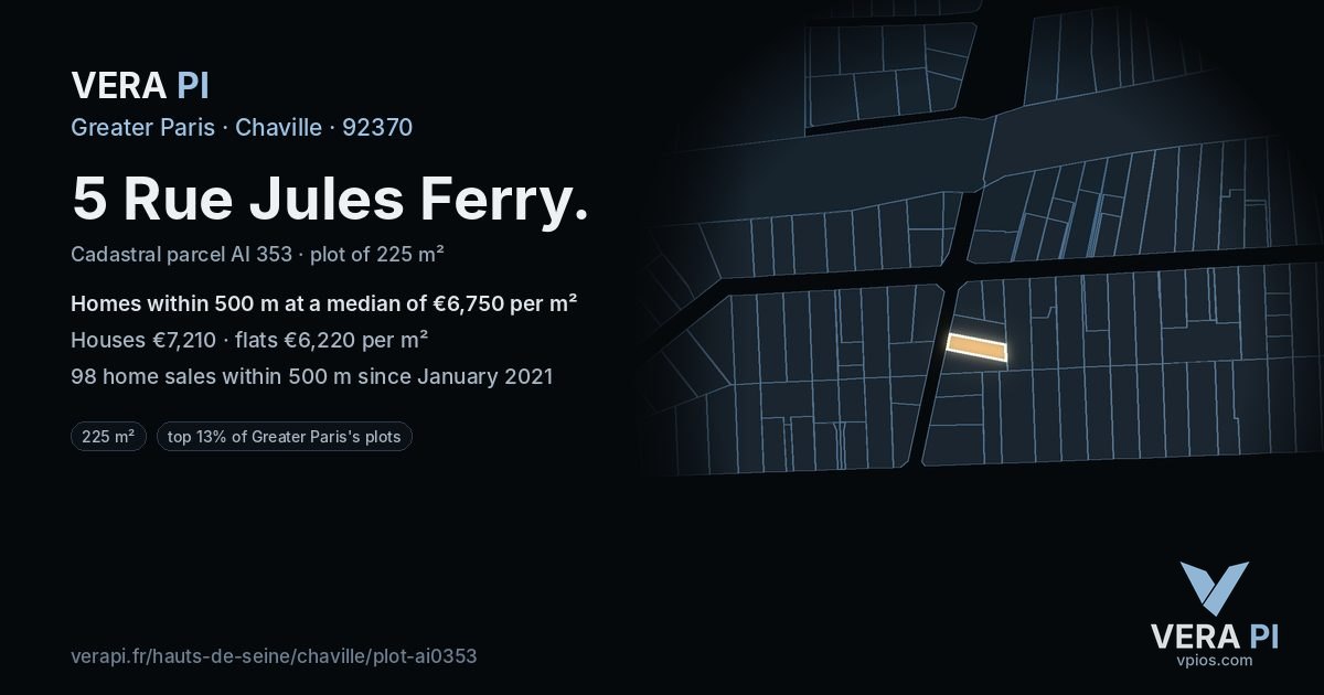 5 Rue Jules Ferry, Chaville at night – the plot lit, the parcels around coloured by the prices near them