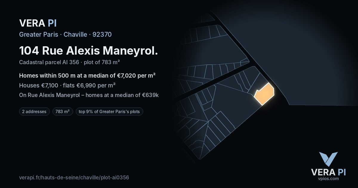 104 Rue Alexis Maneyrol, Chaville at night – the plot lit, the parcels around coloured by the prices near them