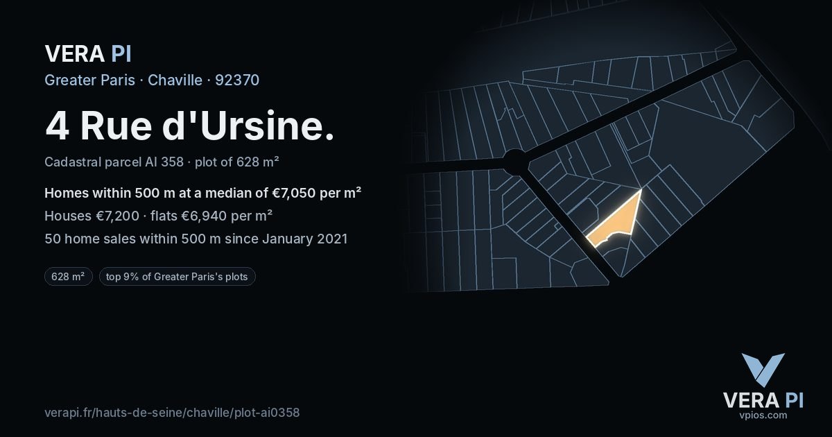 4 Rue d'Ursine, Chaville at night – the plot lit, the parcels around coloured by the prices near them