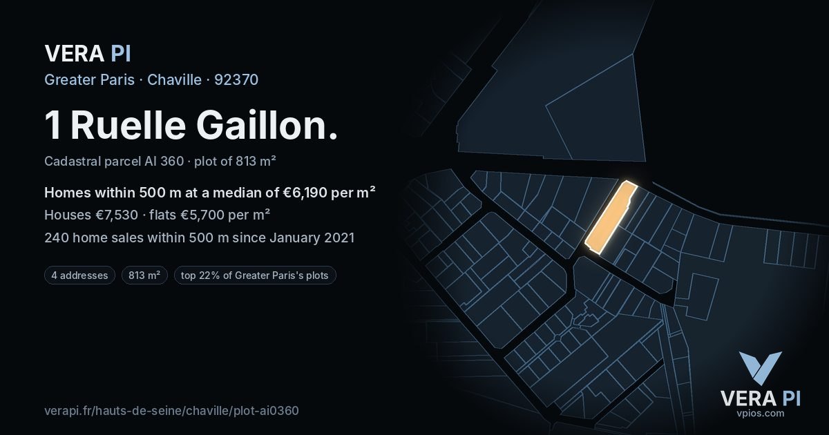 1 Ruelle Gaillon, Chaville at night – the plot lit, the parcels around coloured by the prices near them