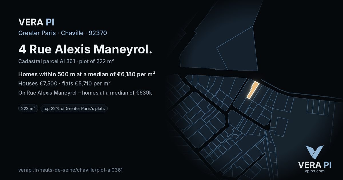 4 Rue Alexis Maneyrol, Chaville at night – the plot lit, the parcels around coloured by the prices near them