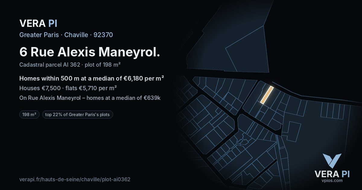 6 Rue Alexis Maneyrol, Chaville at night – the plot lit, the parcels around coloured by the prices near them