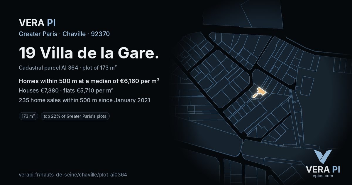 19 Villa de la Gare, Chaville at night – the plot lit, the parcels around coloured by the prices near them