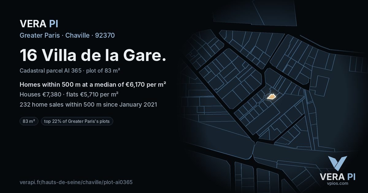 16 Villa de la Gare, Chaville at night – the plot lit, the parcels around coloured by the prices near them