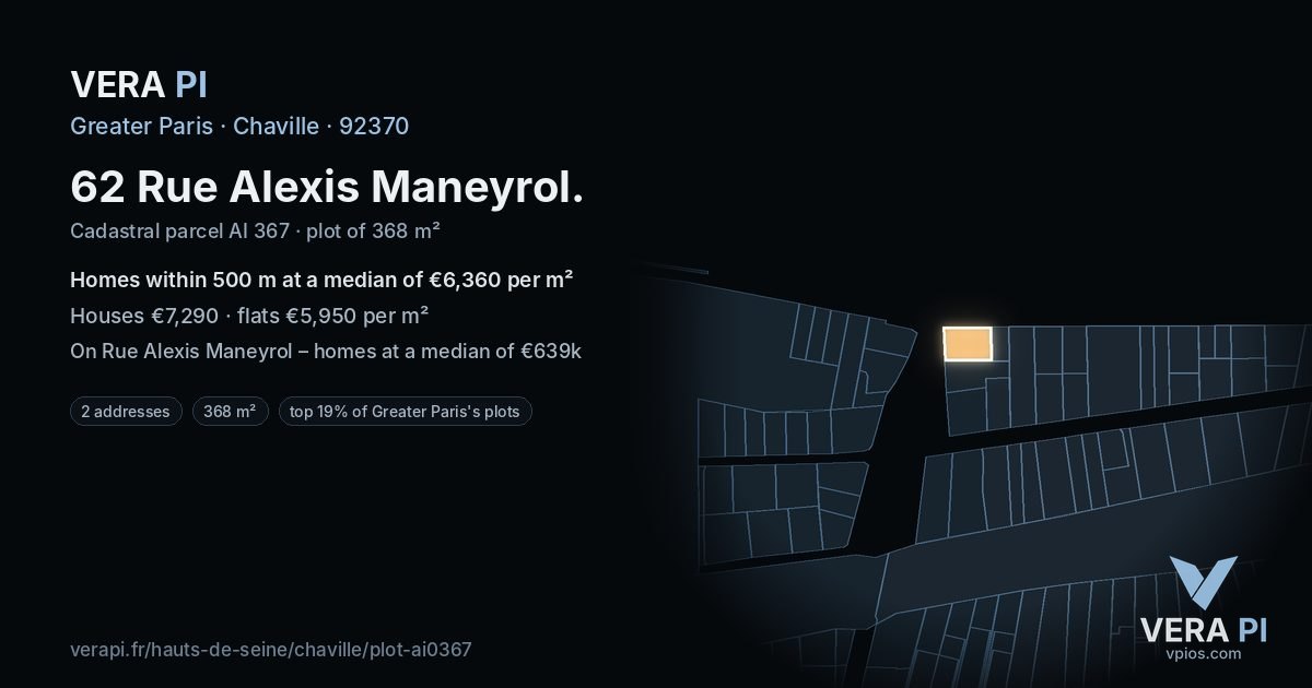 62 Rue Alexis Maneyrol, Chaville at night – the plot lit, the parcels around coloured by the prices near them