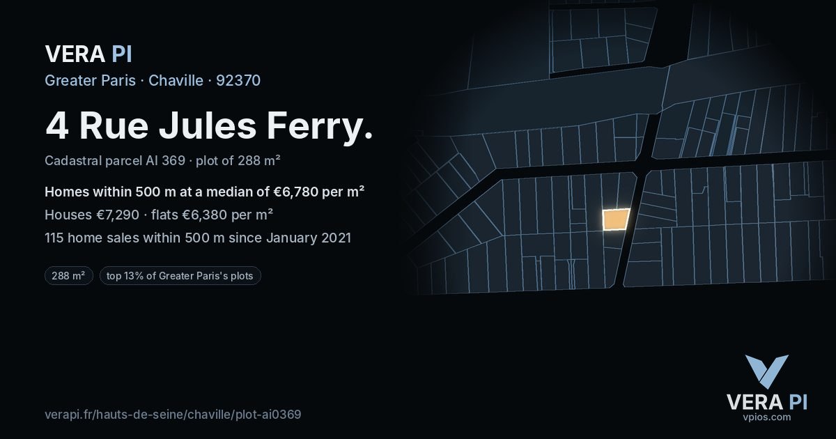 4 Rue Jules Ferry, Chaville at night – the plot lit, the parcels around coloured by the prices near them