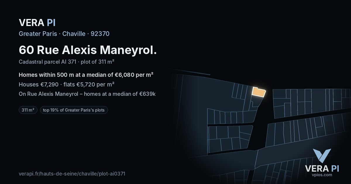 60 Rue Alexis Maneyrol, Chaville at night – the plot lit, the parcels around coloured by the prices near them