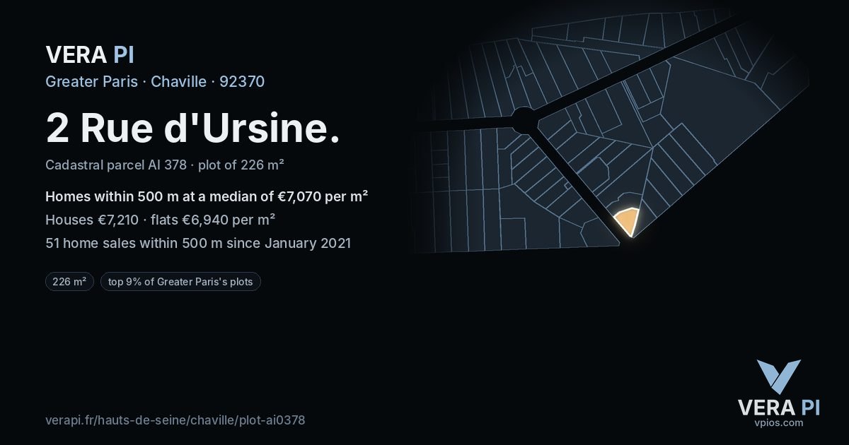 2 Rue d'Ursine, Chaville at night – the plot lit, the parcels around coloured by the prices near them