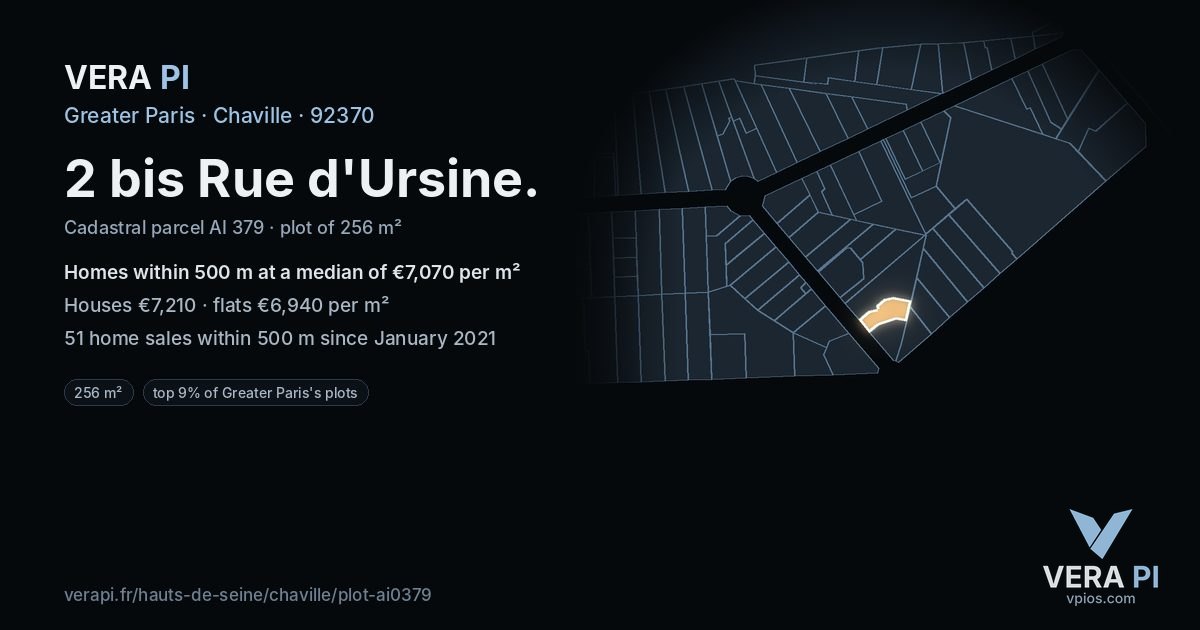 2 bis Rue d'Ursine, Chaville at night – the plot lit, the parcels around coloured by the prices near them