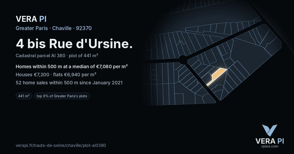 4 bis Rue d'Ursine, Chaville at night – the plot lit, the parcels around coloured by the prices near them