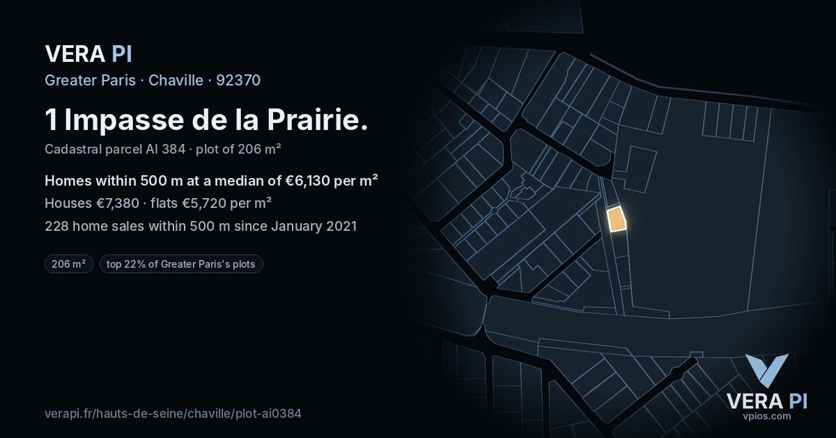 1 Impasse de la Prairie, Chaville at night – the plot lit, the parcels around coloured by the prices near them