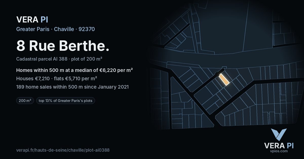 8 Rue Berthe, Chaville at night – the plot lit, the parcels around coloured by the prices near them