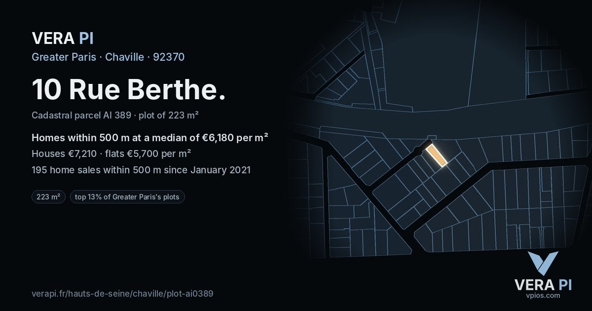 10 Rue Berthe, Chaville at night – the plot lit, the parcels around coloured by the prices near them