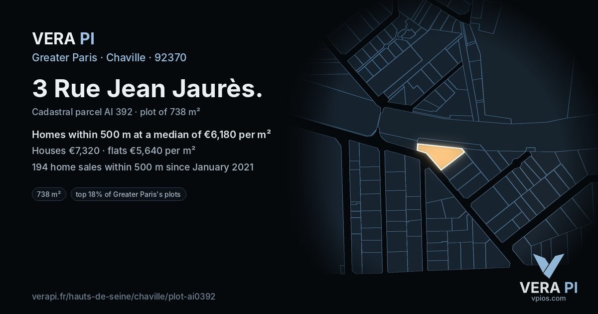 3 Rue Jean Jaurès, Chaville at night – the plot lit, the parcels around coloured by the prices near them