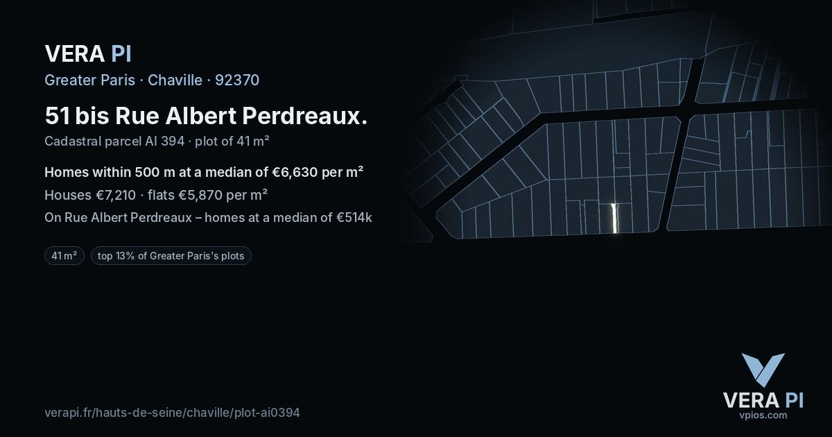 51 bis Rue Albert Perdreaux, Chaville at night – the plot lit, the parcels around coloured by the prices near them