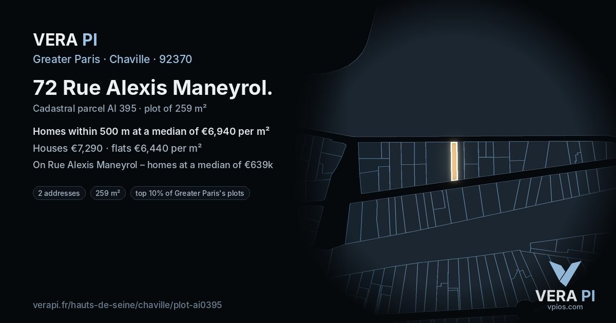 72 Rue Alexis Maneyrol, Chaville at night – the plot lit, the parcels around coloured by the prices near them