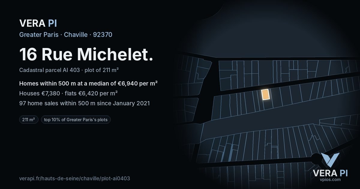 16 Rue Michelet, Chaville at night – the plot lit, the parcels around coloured by the prices near them