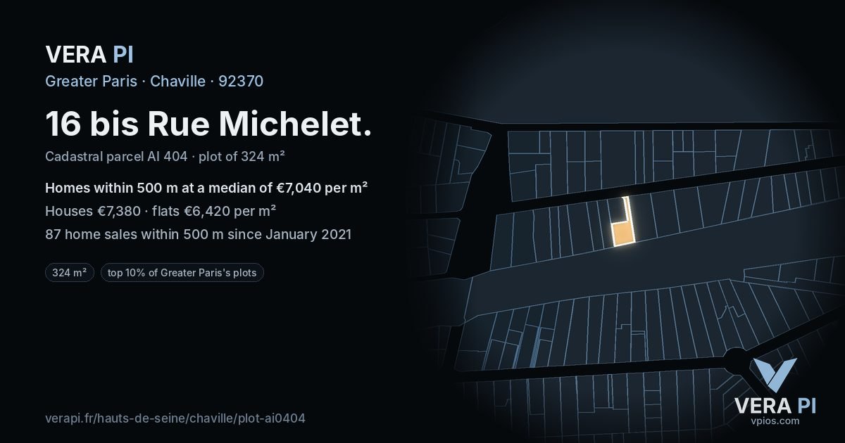 16 bis Rue Michelet, Chaville at night – the plot lit, the parcels around coloured by the prices near them