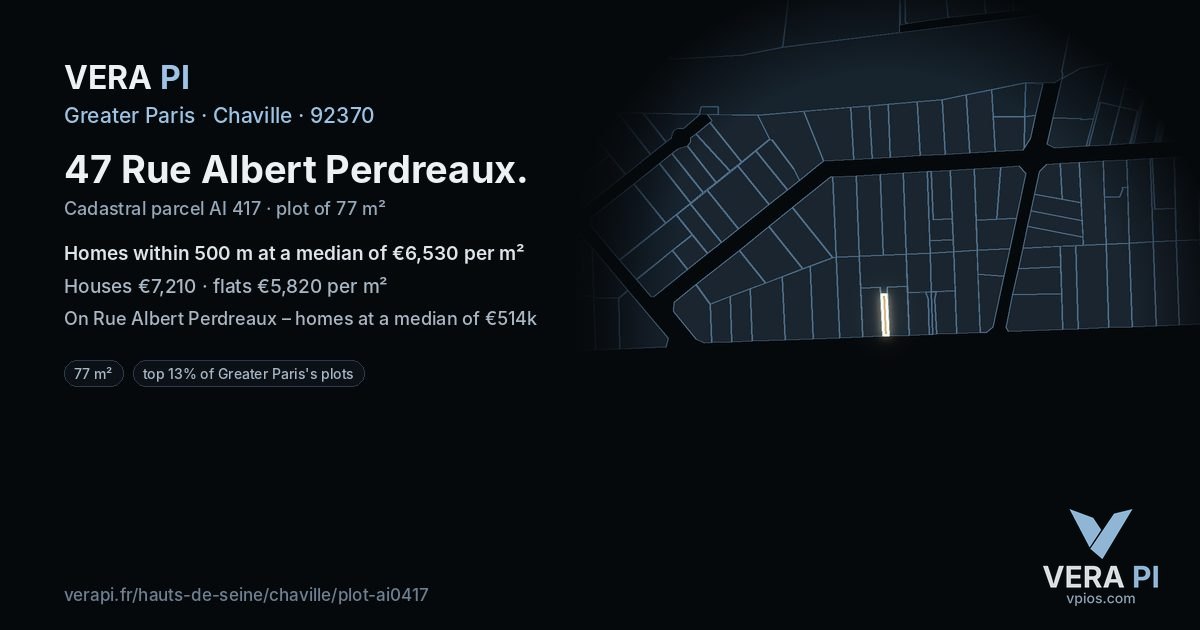 47 Rue Albert Perdreaux, Chaville at night – the plot lit, the parcels around coloured by the prices near them