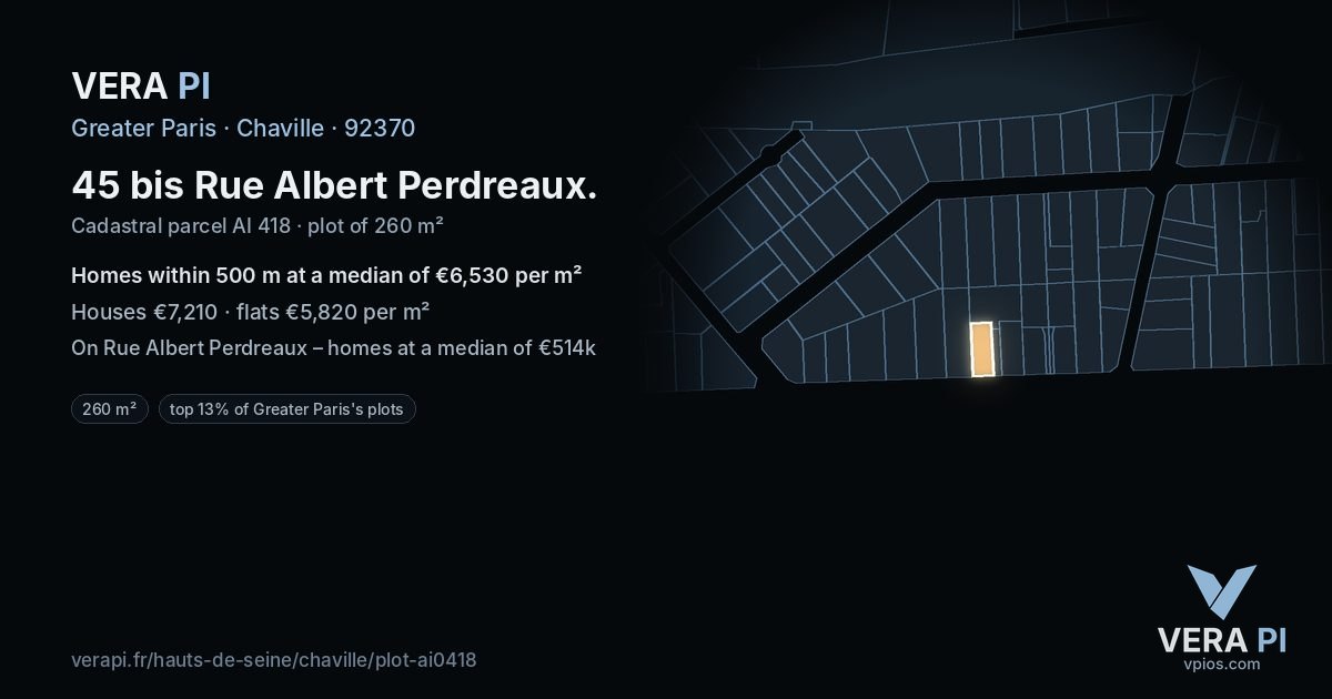 45 bis Rue Albert Perdreaux, Chaville at night – the plot lit, the parcels around coloured by the prices near them