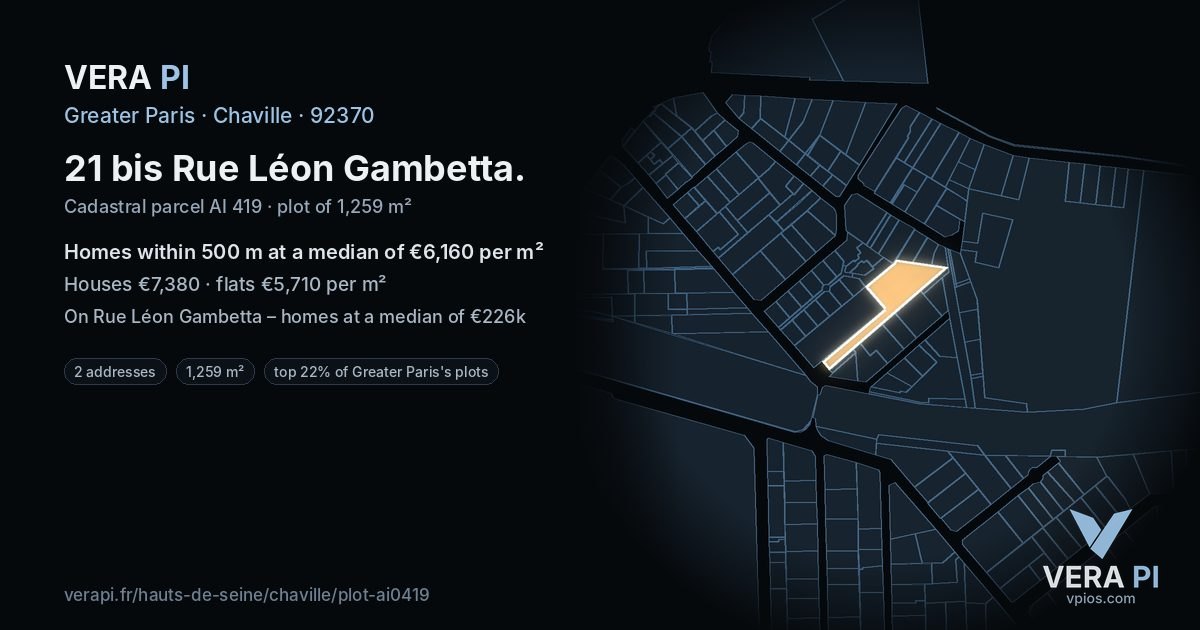 21 bis Rue Léon Gambetta, Chaville at night – the plot lit, the parcels around coloured by the prices near them