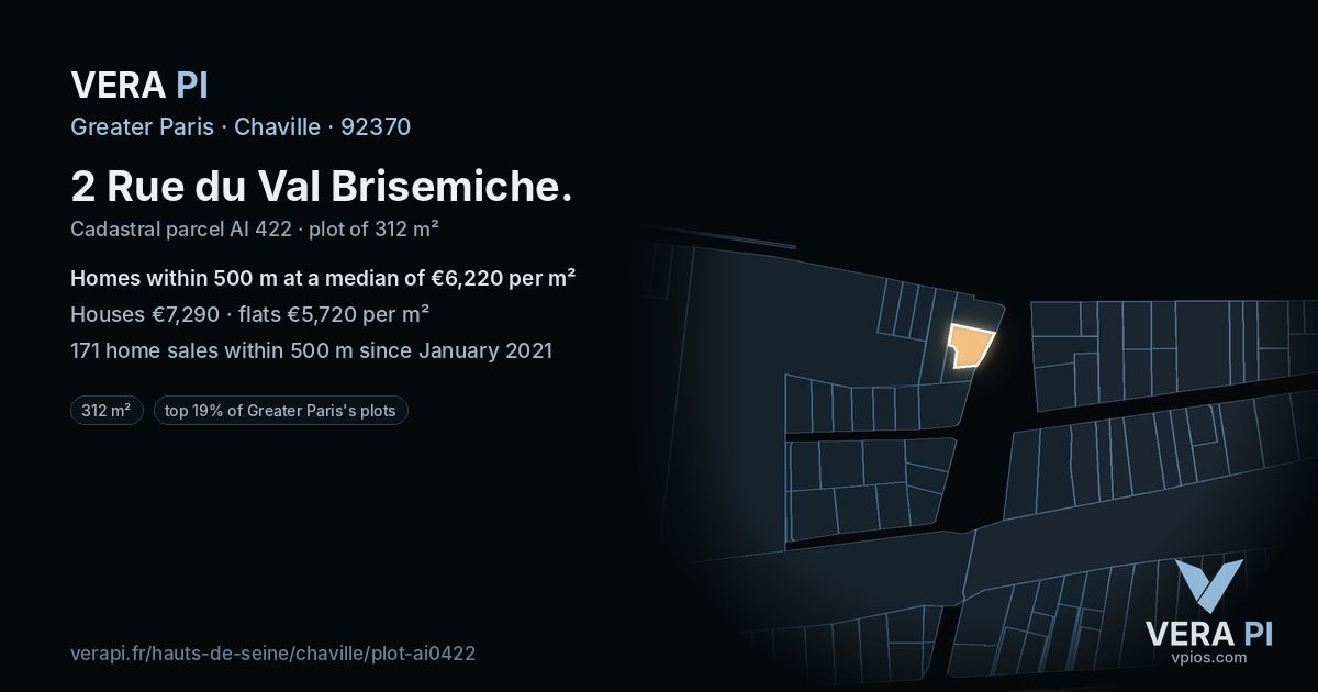 2 Rue du Val Brisemiche, Chaville at night – the plot lit, the parcels around coloured by the prices near them